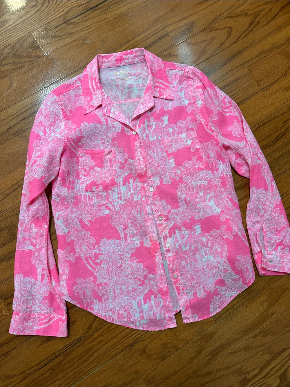 Lilly Pulitzer Pink and White Tropical Button-Down Shirt
